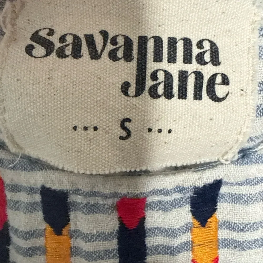 Savanna Jane Women’s Becca Baby Doll Long Sleeve Linen Blouse Sz S Style#18092